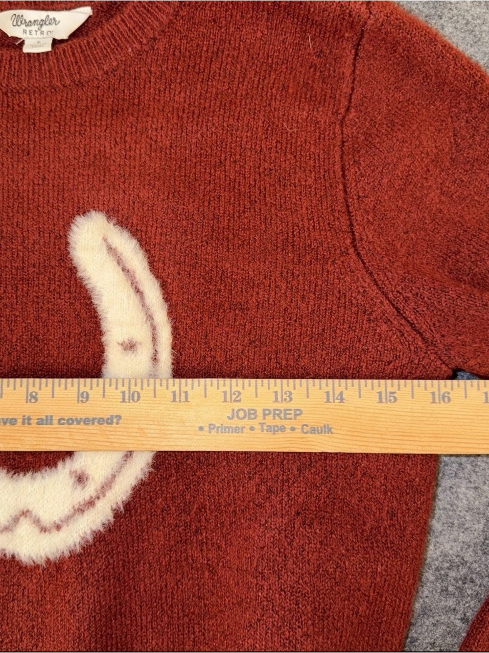 Wrangler Retro Size S Sweater Womens Rust Horseshoe Western Pullover Cottagecore - Picture 5 of 5
